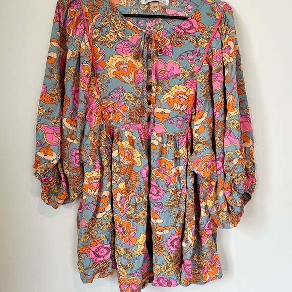 Floral Boho Romper Jumpsuit with Balloon Sleeves - Size: XL - Picture 3 of 12